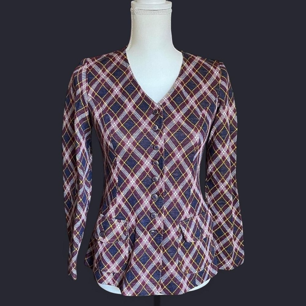 80s red and navy Fitted Blazer with Buttoned Details